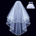 Wedding Veil 78 cm Double Layered Tulle With Comb Edged with Ribbon White Ivory Delicate Veil for Wedding Dresses 5