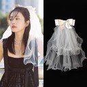 Wedding Veil with Bow White Tulle Layered Hair Clip Elegant Veil for Hen Party Gift for the Bride 2
