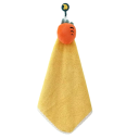 Weicher Handtuch für Kinder mit Aufhängeschlaufe 28 x 28 cm aus Mikrofaser saugfähig gelb mit orangefarbenem Motiv für das Badezimmer für Säuglinge 1