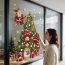 Weihnachtliche Fensteraufkleber mit Santa und geschmücktem Weihnachtsbaum Schneemann und Geschenken Weiße Schneeflocken und Symbole Fenster 1