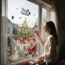 Weihnachtliche Fensteraufkleber Wiederverwendbar Santa mit Schneemann und Weihnachtsbaum Geschenke Grün und Rot Dekoration für Glas 2