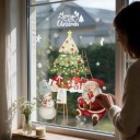 Weihnachtliche Fensteraufkleber Wiederverwendbar Santa mit Schneemann und Weihnachtsbaum Geschenke Grün und Rot Dekoration für Glas 5
