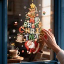 Weihnachtliche Fensteraufkleber Wiederverwendbar Schriftzug Merry Christmas in Form eines Baumes Santa mit Fuchs und Igel Bunte Dekoration für Glas 4