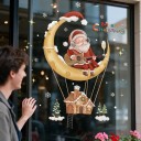 Weihnachtliche Fensteraufkleber Wiederverwendbare Santa auf dem Halbmond, der Gitarre spielt, Häuschen und Tannenbäume Goldene Dekoration 4