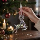 Weihnachtsbaum Ornament Rentier im Sprung mit Geweih Transparent mit Regenbogen Perlmutt Glanz Mit Schleife Hängende Figur für Weihnachten 3