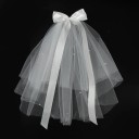 Weißer Tüll-Hochzeitsvorhang mit Schleife und Perlen Eleganter leichter Vorhang für den Junggesellenabschied Bridal Party Haarschmuck 2