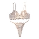 Weißes Spitzen-Unterwäsche-Set Damen-BH mit Bügeln und Schleife zwischen den Cups und Tanga mit verstellbaren Trägern an den Seiten 3