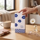 White Diary 192 x 95 mm Decorated with Blue Flowers and a Blue and White Checkerboard with Grid Pages for Note Taking and Time Overview 3