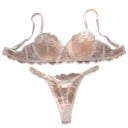 White Lace Lingerie Set Women's Underwired Bra with Bow Between Cups and Thong with Adjustable Straps on the Sides 7