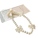 White Pearl Phone Chain with Bows Decorative Strap for Mobile Anti-Loss Keychain Handbag Pearl Strap 1