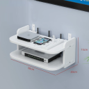 White Wall-Mounted 2-Tier Shelf 30 x 20 x 15 cm With Hooks Without Drilling Heat Drainage Openings Storage Shelf for Kitchen, Bathroom or Office 2