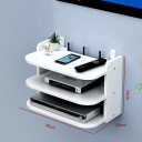 White Wall-Mounted 3-Tier Shelf 30 x 20 x 24 cm With Hooks Without Drilling Multi-Level Storage Shelf for Bathroom, Kitchen or Office 2