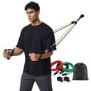 Widerstandsband-Set für das Training 100 lb mit fünf Bändern von 10 bis 30 lb mit Griffen und Knöchelriemen sowie Türanker und Tasche 3