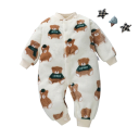 Winter and Spring Baby Overall White Plush Flannel Overall with Bear Pattern Soft Children's Clothing Made of Polyester for Boys and Girls 2