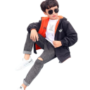 Winter Boys' Hooded Jacket Warm Quilted Zip-Up Jacket with Zip Pockets Comfortable Autumn and Winter Clothing Cotton and Polyester 3