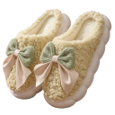 Winter geïsoleerde harige pantoffels met strik Dames zachte pantoffels met dikke antislipzool Warme schoenen voor thuis voor de winter 4