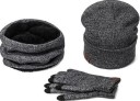 Winter set of beanie with neck warmer and touch-sensitive gloves for both women and men Softly knitted cotton set Neck warmer with plush 3