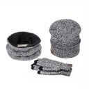 Winterset Mütze mit Schal und Touch-Handschuhe für Frauen und Männer Fein gestricktes Set aus Baumwolle Schal mit flauschigem Futter 4