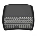 Wireless mini keyboard with large touchpad and USB receiver Colourful key backlighting Lithium battery 300 mAh Charging via Micro USB 2