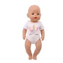 Witte body voor een pop tot 43 cm met een eenhoorn of zeemeermin print Korte mouwen Katoenen outfit voor spelen en verkleden 1