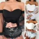 Witte crop top voor dames met doorschijnende mouwen 2