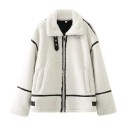 Witte dames winterjas van kunstbont Oversize jas met rits en kraag Warme herfstjas met zakken Stijlvolle pluche jas 1