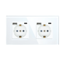 Witte dubbele contactdoos type F met USB- en USB-C-aansluiting Montageframe Apparaatoplader Stopcontactpaneel in de muur 1