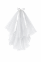Witte tule trouwsluier met strik en pareltjes Laagjes elegante sluier voor vrijgezellenfeest Bruidsfeest haaraccessoire 1