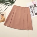 Women's A-line Mini Skirt with Pleats at the Front Folded Front Panel Zip at the Back Polyester Fabric for Everyday Wear 6