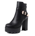 Women's Ankle Boots with Buckle - Black 1