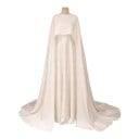 Women's Arabic Wedding Dress with Long Cape Over Shoulders and High Neckline with Train in Ivory Colour 1