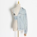 Women's Asymmetrical Denim Jacket with One Sleeve and Short Strappy Top Light Washed Blue Colour Metal Buttons Cotton and Polyester 3