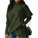 Women's Asymmetrical Hoodie with Hood and Crossed Hem Extended Length Over Hips Pocket and Long Sleeves Polyester and Spandex 2