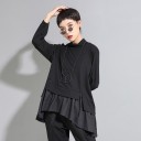 Women's Asymmetrical Sweatshirt with Frilled Hem Irregular Hem Loose A-Line Cut Stand-Up Collar Long Sleeves Black Cotton and Polyester 4