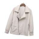 Women's Biker Jacket in Faux Leather Loose Fit with Dropped Shoulders Asymmetrical Metal Zip Wide Collar with Press Studs Three Pockets 2