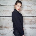 Women's Black Denim Jacket Loose Fit with Dropped Shoulders Shirt Collar Chest and Side Pockets Metal Buttons Polyester and Cotton 4