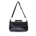 Women's Black Handbag for Hand or Shoulder Use Artificial Leather Flap with Metal Studs and Buckles Top Handle Removable Strap 34 x 24.5 cm 2