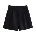 Women's Black Loose Short High-Waisted Zip Shorts Elegant Shorts with Side Pockets Summer Black Shorts for Leisure and City 1