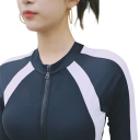 Women's Black One-Piece Swimsuit With Zip At The Neck O-Neck Long Sleeve Shorts Bottom Polyester Swimwear 2