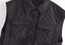 Women's Black Short Quilted Gilet with Collar Diamond Quilted Stitching Press Stud Fastening Two Flap Pockets Polyester 3