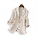 Women's Blazer Straight Cut Lapels Flap Pockets Turned-Up Sleeves Lining Polyester Cotton and Nylon For Office and Meetings 2