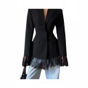 Women's Blazer with Lace Trim Two-Button With Lapels Fitted Cut Polyester For Office and Social Events 2