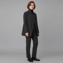 Women's Blazer with Stand-Up Collar Asymmetrical Button Closure Loose Longer Fit Flap Pockets Polyester Office Wear 13