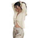 Women's Blouse with Deep V-Neck and Tying Lightweight Long Sleeve Blouse Pleated Top Elegant Airy Summer Style 2