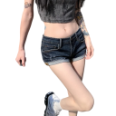 Women's Blue Denim Mini Shorts with Low Waist Short Elastic Summer Shorts Fitted Denim Shorts for Leisure and Everyday Style 2