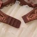 Women's Brown Lingerie Set with Floral Embroidery, Sheer Underwired Bra and Thong with Adjustable Sides and Shiny Crotch 8