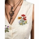 Women's Button-Up Waistcoat with V-Neck and Floral Embroidery on the Front and Back with Adjustable Belt and Metal Buckle at the Back 6