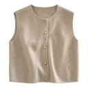 Women's Buttoned Sweater Vest Knitted Cardigan Sleeveless with Round Neck and Full-Length Fastening 7