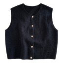 Women's Buttoned Sweater Vest Knitted Cardigan Sleeveless with Round Neck and Full-Length Fastening 1