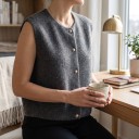 Women's Buttoned Sweater Vest Knitted Cardigan Sleeveless with Round Neck and Full-Length Fastening 5